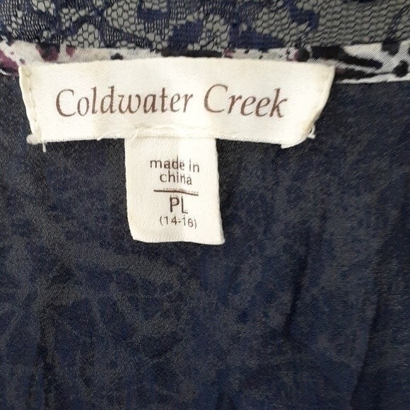 coldwater creek top Cottagecore blue ruffled top navy blue floral blouse xl 1x p - Picture 4 of 5